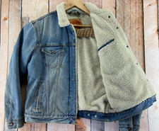 Giacca jeans Levi Strauss sherpa foderata denim uomo taglia media blu cotone snap up