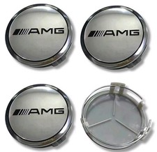 SET 4 COPRIMOZZO TAPPI CERCHI IN LEGA BORCHIE MRC BENZ AMG 75MM ARGENTO CROMATO*