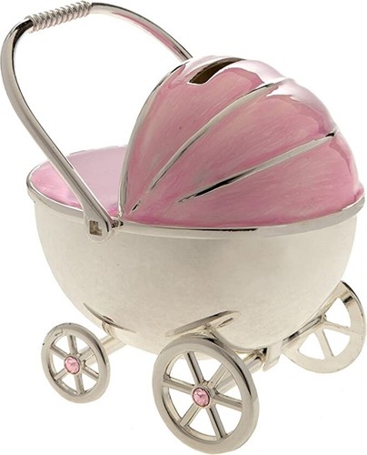 Pink pram money box piggy - pink,