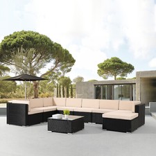 AREBOS® Set di mobili da giardino in polyrattan gruppo salotto nero
