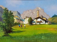 Leo Remigante (Saluzzo CN 1931- 1999)."Valle Maira-borgata Villaro"1997.Dipinto