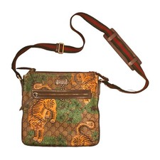 Borsa Messenger Vintage Gucci Stampa Bengala Designer - Pelle Marrone