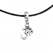 Collana nera OM ohm Yoga Zen con Ciondolo Argento in corda buddista Uomo e Donna