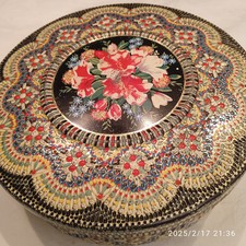 SCATOLA DI LATTA ROTONDA VINTAGE DA COLLEZIONE CON MOSAICO IN RILIEVO