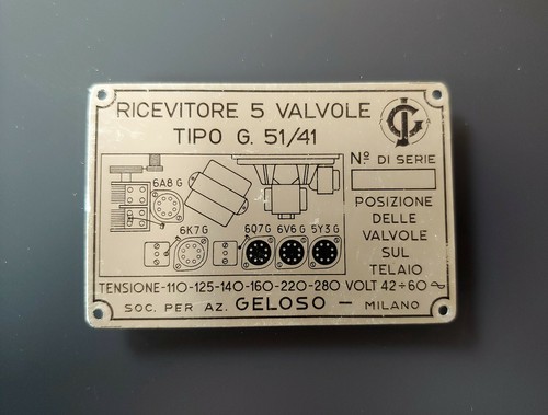 Radio geloso 41 targhetta - radio, g.51/41