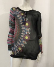 DESIGUAL Maglia blusa velata multicolore fantasia Tg XL