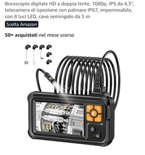 Boroscopio Digitale HD Endoscopio Schermo 4,3" Telecamera Ispezione  Cavo 5 M 