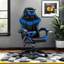 Sedia Gaming Blu con Poggiatesta e Cuscino Lombare Seduta Ergonomica Reclinabile