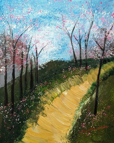 Quadro albero paesaggio fiori
