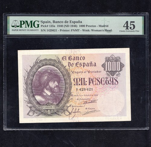 1000 pesetas 1940 pmg 45 - pesetas, 45.