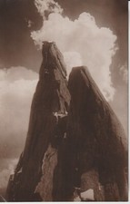 CARTOLINA ANNI '30 ALPININISMO COURMAYEUR VETTA AIG- DE GREPON P. NORD ANIMATA  