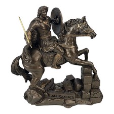 Statua Alessandro Magno a cavallo effetto bronzo marmo fuso 6,30 pollici