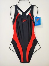 Costume intero donna Speedo L nero rosso vintage nuovo con etichetta