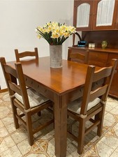 Set Tavolo da Cucina Allungabile con 4 Sedie e Credenza – Legno Massello