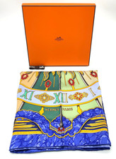 Sciarpa di seta blu sole originale Hermes Carré 90 CARPE DIEM "Enjoy Today" con scatola i100858