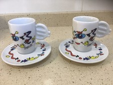 2 Vintage Ugo Nespolo Lavazza Espresso Cup & Saucer Set Limited
