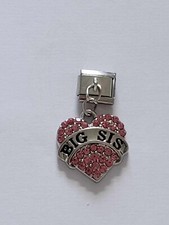 charm sorella cuore pietre rosa pendente adatto per nomination bracciale stile, big sis