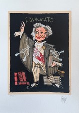 PAOLO FRESU 50x35 serigrafia e collage su carta " L'avvocato " mestieri
