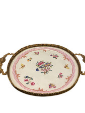 Piatto vassoio porcellana francese Limoges Compagnie des Indes bronzo dorato