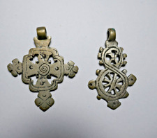 Etiopia : Antica Croce copta ortodossa arte africana 2 pezzi metallo argentato