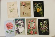 32972 7 Vecchio Ak Cartoline Fiori Rose Auguri Per Compleanno Del 1900