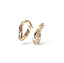 Orecchini da donna piccoli ovali ondulati in oro bianco e giallo 18 kt 750