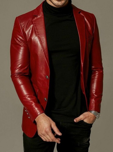 Giacca blazer uomo pelle rossa