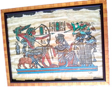 ANTICO PAPIRO EGIZIANO CON CORNICE AUTENTICO INTERAMENTE REALIZZATO A MANO