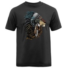 T-shirt spirito leone animale totem indigeni nativi americani indiani piuma