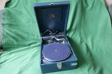 Vintage HMV His Master's Voice Blue Portable Gramophone Model 102 With Needles