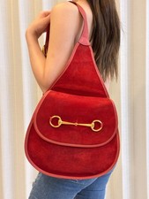 Borsa a tracolla Gucci Horsebit vintage in pelle scamosciata rossa