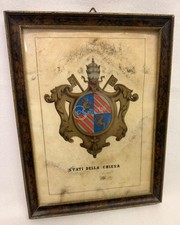 Quadro antica stampa stemma "Stati della Chiesa" con cornice legno 26x19,5x2 cm