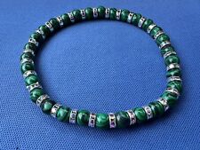 Bracciale Uomo Donna Malachite Perle 6mm Unisex Strass Idea Regalo