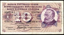 10 Swiss Francs 5th series 1973 (P#45s) - Circulated