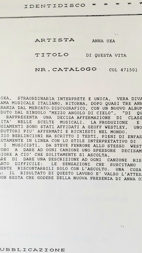 Anna oxa foglio promozionale - anna,