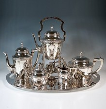 Argento Caffè Tè Servizio + Samovar Su Vassoio Silver Tedesco Bruckmann 6910 Gr.