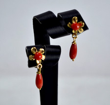 ORECCHINI  ARGENTO 925 DORATO CORALLO ROSSO FIORI E  PENDOLI           AGHT 0910