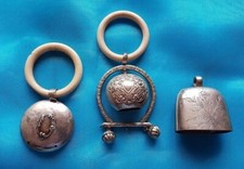 SET ANTICHI SONAGLI PER BAMBINI IN ARGENTO PERIODO 800 - 900 gioco neonati