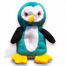 Imperial Toy Co Pinguino Gufo Beanbag Peluche Verde Bianco Rosa Occhi di Plastica Vintage