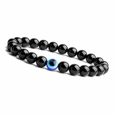 Bracciale Occhio turco di allah Perle 8mm Nero Evil Eye braccialetto Uomo Donna