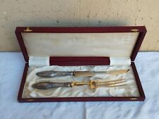 ANTICA COPPIA POSATE DA SERVIZIO PER ARROSTO MANICI ARGENTO TITOLO 800 PRE 1934