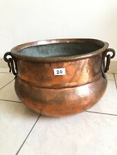 Pentolone da cucina antico in rame con manici forgiati in ferro battuto fiori