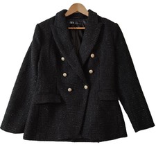Giacca cappotto Zara donna doppiopetto blazer L grande nero classico