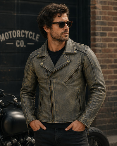 Giacca pelle moto uomo vintage