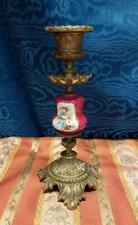 Antico Candelabro Bugia Bronzo E Porcellana Capodimonte Fine '800 