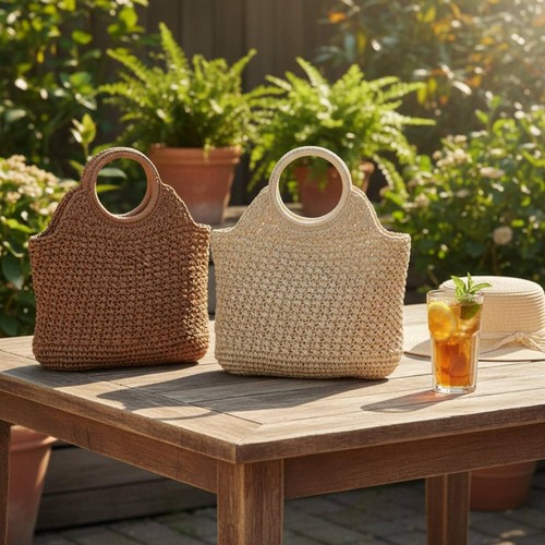 Borsa intrecciata con manico - intrecciata,