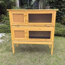 Conigliera in legno da esterno e giardino con 2 gabbie casette per conigli nani