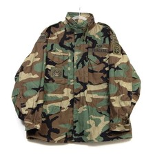 Giacca da campo vintage US Army M-65 uomo grande regolare Woodland mimetica toppe anni 90