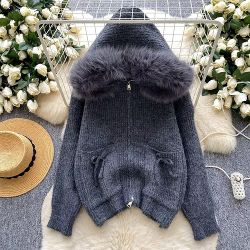Maglione cappuccio pelliccia - cappuccio,