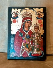 Icona Bizantina Dipinta A Mano Con Certificato Sul Retro.
